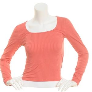 Planet gold Ribbed mineral red square neck top Small